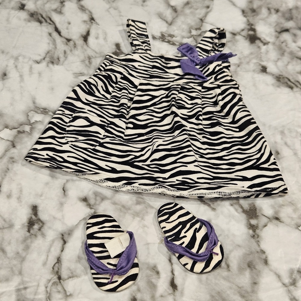 American Girl Doll Safari Sundress Zebra Print Dress With Sandals Retired